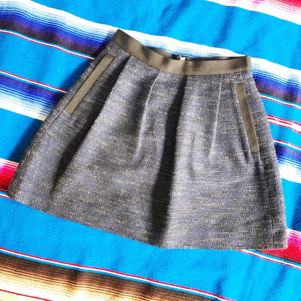 blue French Connection Bel Air tweed flared mini skirt sz 2